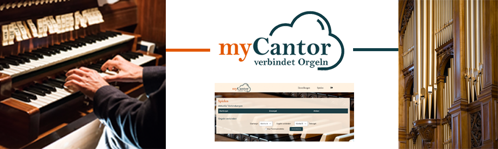 Spieltisch einer ORgel wird über myCantor mit einer anderen Orgel verbunden.